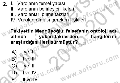 Türkiye´de Felsefenin Gelişimi 2 Dersi 2016 - 2017 Yılı (Vize) Ara Sınav Soruları 2. Soru