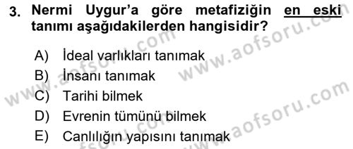 Türkiye´de Felsefenin Gelişimi 2 Dersi 2016 - 2017 Yılı (Vize) Ara Sınav Soruları 3. Soru