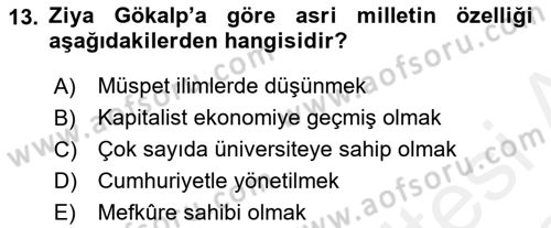 Türkiye´de Felsefenin Gelişimi 2 Dersi 2017 - 2018 Yılı (Vize) Ara Sınav Soruları 13. Soru