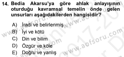 Türkiye´de Felsefenin Gelişimi 2 Dersi 2017 - 2018 Yılı (Vize) Ara Sınav Soruları 14. Soru