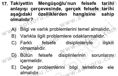 Türkiye´de Felsefenin Gelişimi 2 Dersi 2017 - 2018 Yılı (Vize) Ara Sınav Soruları 17. Soru