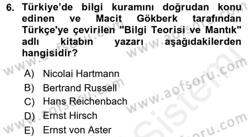 Türkiye´de Felsefenin Gelişimi 2 Dersi 2017 - 2018 Yılı (Vize) Ara Sınav Soruları 6. Soru