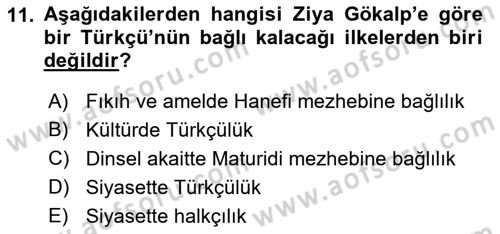 Türkiye´de Felsefenin Gelişimi 2 Dersi 2017 - 2018 Yılı (Final) Dönem Sonu Sınav Soruları 11. Soru