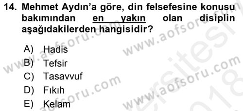 Türkiye´de Felsefenin Gelişimi 2 Dersi 2017 - 2018 Yılı (Final) Dönem Sonu Sınav Soruları 14. Soru