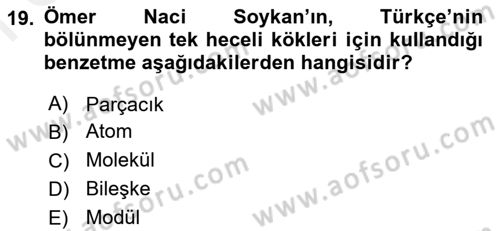 Türkiye´de Felsefenin Gelişimi 2 Dersi 2017 - 2018 Yılı (Final) Dönem Sonu Sınav Soruları 19. Soru