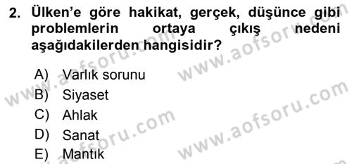 Türkiye´de Felsefenin Gelişimi 2 Dersi 2017 - 2018 Yılı (Final) Dönem Sonu Sınav Soruları 2. Soru