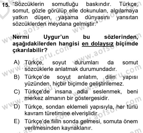 Türkiye´de Felsefenin Gelişimi 2 Dersi 2018 - 2019 Yılı 3 Ders Sınav Soruları 15. Soru