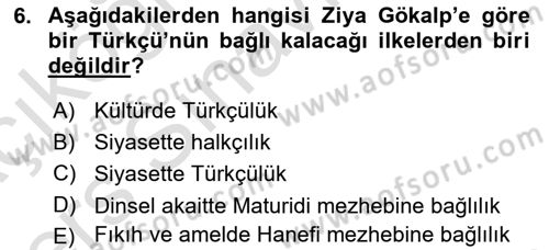 Türkiye´de Felsefenin Gelişimi 2 Dersi 2018 - 2019 Yılı 3 Ders Sınav Soruları 6. Soru