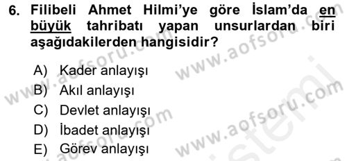 Türkiye´de Felsefenin Gelişimi 2 Dersi 2018 - 2019 Yılı (Final) Dönem Sonu Sınav Soruları 6. Soru