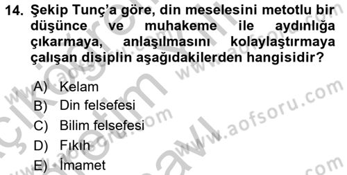 Türkiye´de Felsefenin Gelişimi 2 Dersi 2018 - 2019 Yılı Yaz Okulu Sınavı 14. Soru