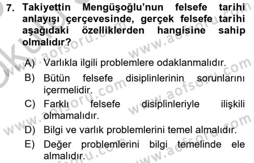 Türkiye´de Felsefenin Gelişimi 2 Dersi 2018 - 2019 Yılı Yaz Okulu Sınavı 7. Soru