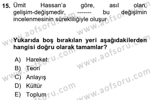 Türkiye´de Felsefenin Gelişimi 2 Dersi 2020 - 2021 Yılı Yaz Okulu Sınav Soruları 15. Soru