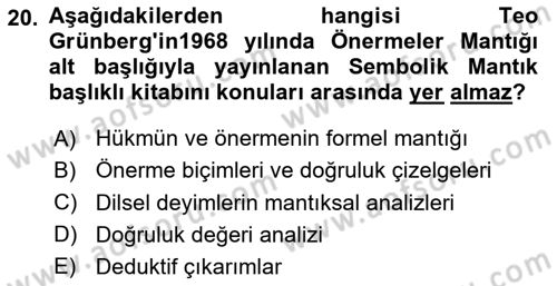 Türkiye´de Felsefenin Gelişimi 2 Dersi 2020 - 2021 Yılı Yaz Okulu Sınav Soruları 20. Soru