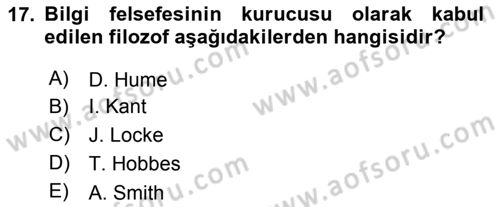 Türkiye´de Felsefenin Gelişimi 2 Dersi 2021 - 2022 Yılı (Vize) Ara Sınavı 17. Soru