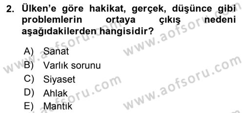 Türkiye´de Felsefenin Gelişimi 2 Dersi 2021 - 2022 Yılı (Vize) Ara Sınavı 2. Soru