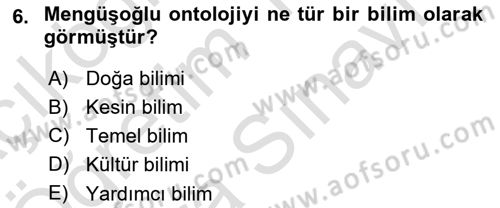 Türkiye´de Felsefenin Gelişimi 2 Dersi 2021 - 2022 Yılı (Vize) Ara Sınavı 6. Soru