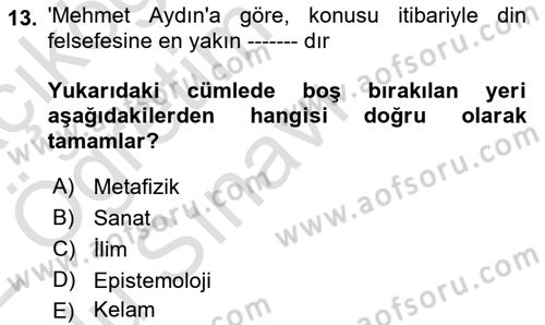Türkiye´de Felsefenin Gelişimi 2 Dersi 2021 - 2022 Yılı Yaz Okulu Sınav Soruları 13. Soru