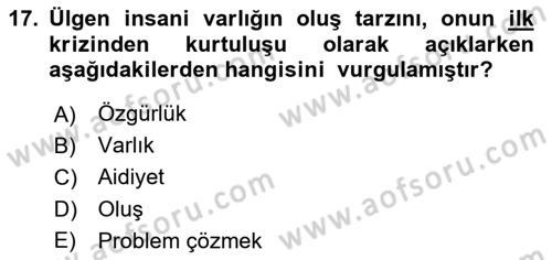 Türkiye´de Felsefenin Gelişimi 2 Dersi 2021 - 2022 Yılı Yaz Okulu Sınav Soruları 17. Soru