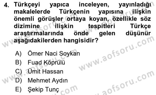 Türkiye´de Felsefenin Gelişimi 2 Dersi 2021 - 2022 Yılı Yaz Okulu Sınav Soruları 4. Soru