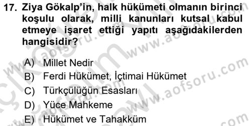 Türkiye´de Felsefenin Gelişimi 2 Dersi 2022 - 2023 Yılı Yaz Okulu Sınav Soruları 17. Soru