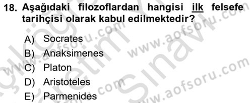 Türkiye´de Felsefenin Gelişimi 2 Dersi 2023 - 2024 Yılı (Vize) Ara Sınav Soruları 18. Soru