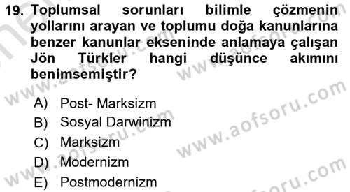 Türkiye´de Felsefenin Gelişimi 2 Dersi 2023 - 2024 Yılı (Vize) Ara Sınav Soruları 19. Soru