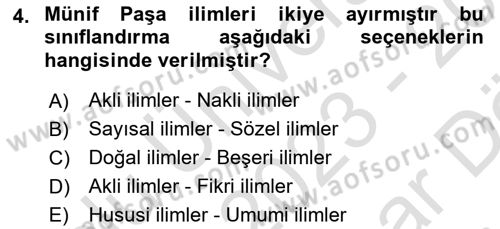 Türkiye´de Felsefenin Gelişimi 2 Dersi 2023 - 2024 Yılı (Vize) Ara Sınav Soruları 4. Soru