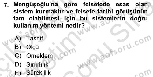 Türkiye´de Felsefenin Gelişimi 2 Dersi 2023 - 2024 Yılı (Final) Dönem Sonu Sınav Soruları 7. Soru