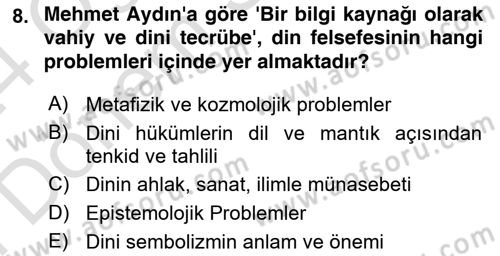 Türkiye´de Felsefenin Gelişimi 2 Dersi 2023 - 2024 Yılı (Final) Dönem Sonu Sınav Soruları 8. Soru