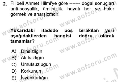 Türkiye´de Felsefenin Gelişimi 2 Dersi 2023 - 2024 Yılı Yaz Okulu Sınav Soruları 2. Soru
