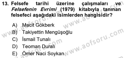 Türkiye´de Felsefenin Gelişimi 2 Dersi 2024 - 2025 Yılı (Vize) Ara Sınav Soruları 13. Soru