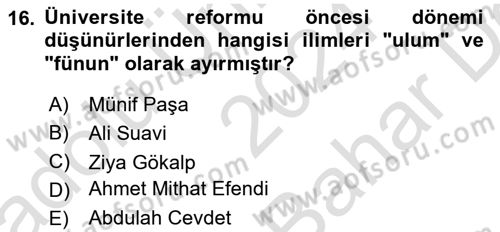 Türkiye´de Felsefenin Gelişimi 2 Dersi 2024 - 2025 Yılı (Vize) Ara Sınav Soruları 16. Soru