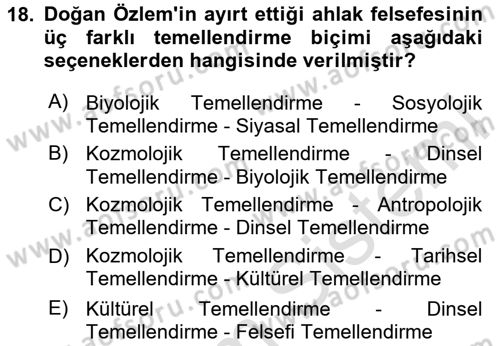 Türkiye´de Felsefenin Gelişimi 2 Dersi 2024 - 2025 Yılı (Vize) Ara Sınav Soruları 18. Soru