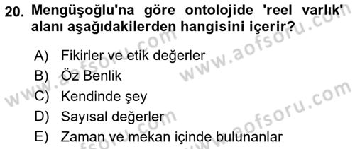 Türkiye´de Felsefenin Gelişimi 2 Dersi 2024 - 2025 Yılı (Vize) Ara Sınav Soruları 20. Soru