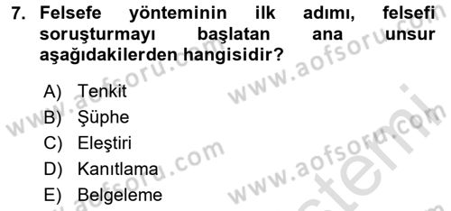 Türkiye´de Felsefenin Gelişimi 2 Dersi 2024 - 2025 Yılı (Vize) Ara Sınav Soruları 7. Soru
