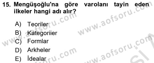 Türkiye´de Felsefenin Gelişimi 2 Dersi 2024 - 2025 Yılı Yaz Okulu Sınav Soruları 15. Soru