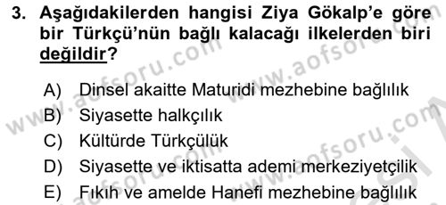 Türkiye´de Felsefenin Gelişimi 2 Dersi 2024 - 2025 Yılı Yaz Okulu Sınav Soruları 3. Soru