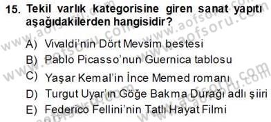 Estetik ve Sanat Felsefesi Dersi 2013 - 2014 Yılı (Vize) Ara Sınav Soruları 15. Soru