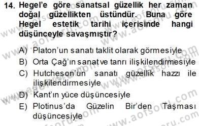 Estetik ve Sanat Felsefesi Dersi 2013 - 2014 Yılı (Final) Dönem Sonu Sınav Soruları 14. Soru