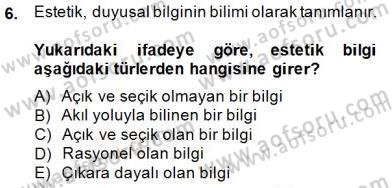 Estetik ve Sanat Felsefesi Dersi 2014 - 2015 Yılı (Vize) Ara Sınav Soruları 6. Soru