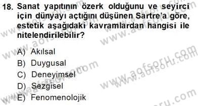Estetik ve Sanat Felsefesi Dersi 2014 - 2015 Yılı (Final) Dönem Sonu Sınav Soruları 18. Soru