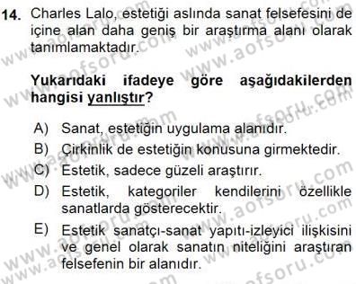 Estetik ve Sanat Felsefesi Dersi 2015 - 2016 Yılı (Vize) Ara Sınav Soruları 14. Soru
