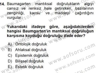 Estetik ve Sanat Felsefesi Dersi 2015 - 2016 Yılı (Final) Dönem Sonu Sınav Soruları 14. Soru