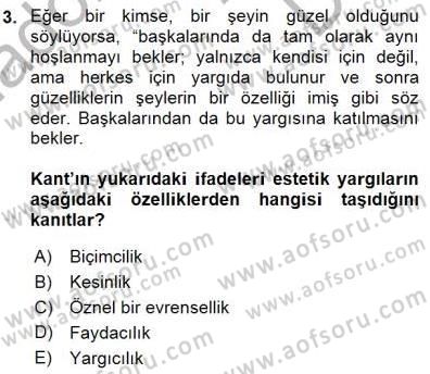 Estetik ve Sanat Felsefesi Dersi 2015 - 2016 Yılı (Final) Dönem Sonu Sınav Soruları 3. Soru