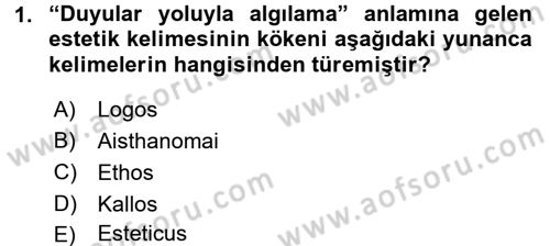 Estetik ve Sanat Felsefesi Dersi 2016 - 2017 Yılı (Vize) Ara Sınav Soruları 1. Soru
