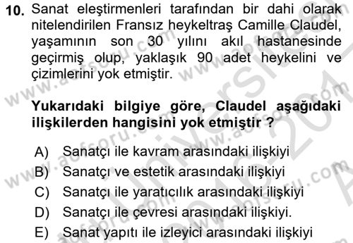 Estetik ve Sanat Felsefesi Dersi 2016 - 2017 Yılı (Vize) Ara Sınav Soruları 10. Soru