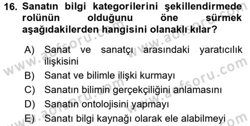 Estetik ve Sanat Felsefesi Dersi 2016 - 2017 Yılı (Vize) Ara Sınav Soruları 16. Soru