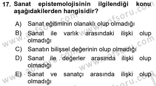 Estetik ve Sanat Felsefesi Dersi 2016 - 2017 Yılı (Vize) Ara Sınav Soruları 17. Soru