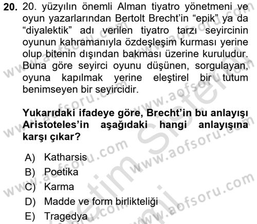 Estetik ve Sanat Felsefesi Dersi 2016 - 2017 Yılı (Vize) Ara Sınav Soruları 20. Soru