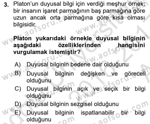 Estetik ve Sanat Felsefesi Dersi 2016 - 2017 Yılı (Vize) Ara Sınav Soruları 3. Soru